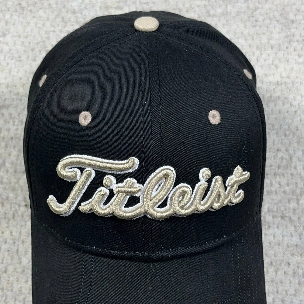 Titleist Golf Hat‎ Cap Black Gold Strap Back Script Adjustable New Era Twill Dad